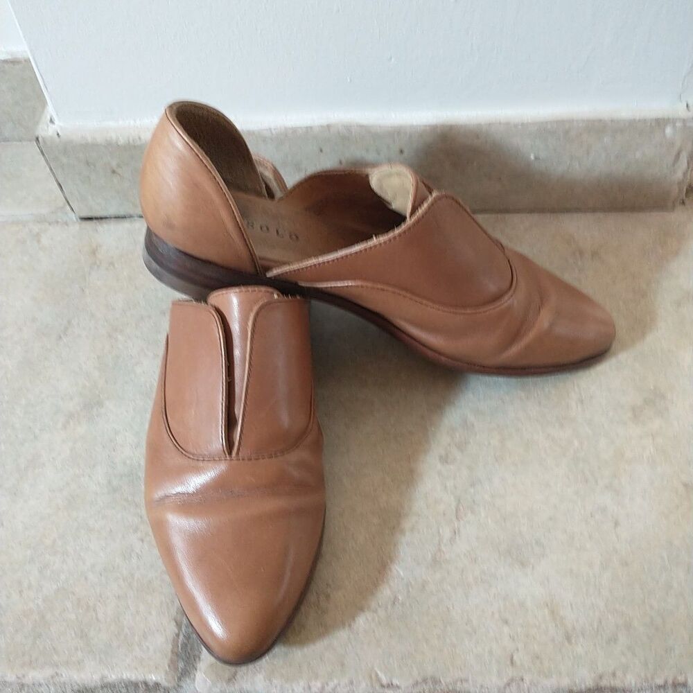 Nisolo Leather D’Orsay Oxford Flats Womens 7 Camel Tan Minimalist Career Shoe